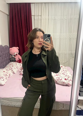 Hafif Kamuflaj Desenli Kadın Haki Takım Elbise - Görsel 3