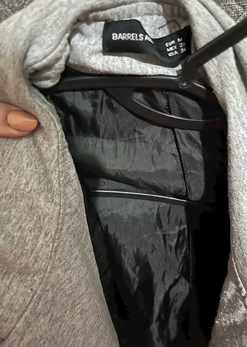 Gri Deri Kadın Ceket Kapüşonlu Fermuarlı - Görsel 2