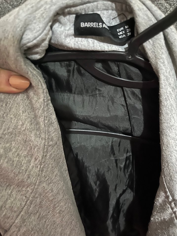 Gri Deri Kadın Ceket Kapüşonlu Fermuarlı - Görsel 2