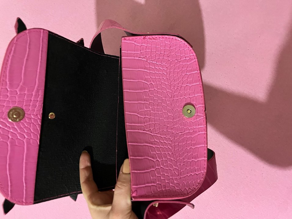 Pembe Deri Yılan Desenli Tokalı Kadın Çanta - Görsel 3