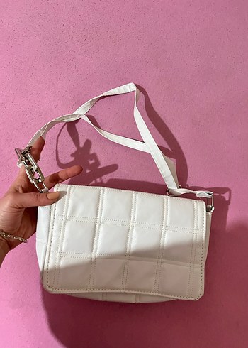 Beyaz Kareli Deri Kadın Çanta - Görsel 4
