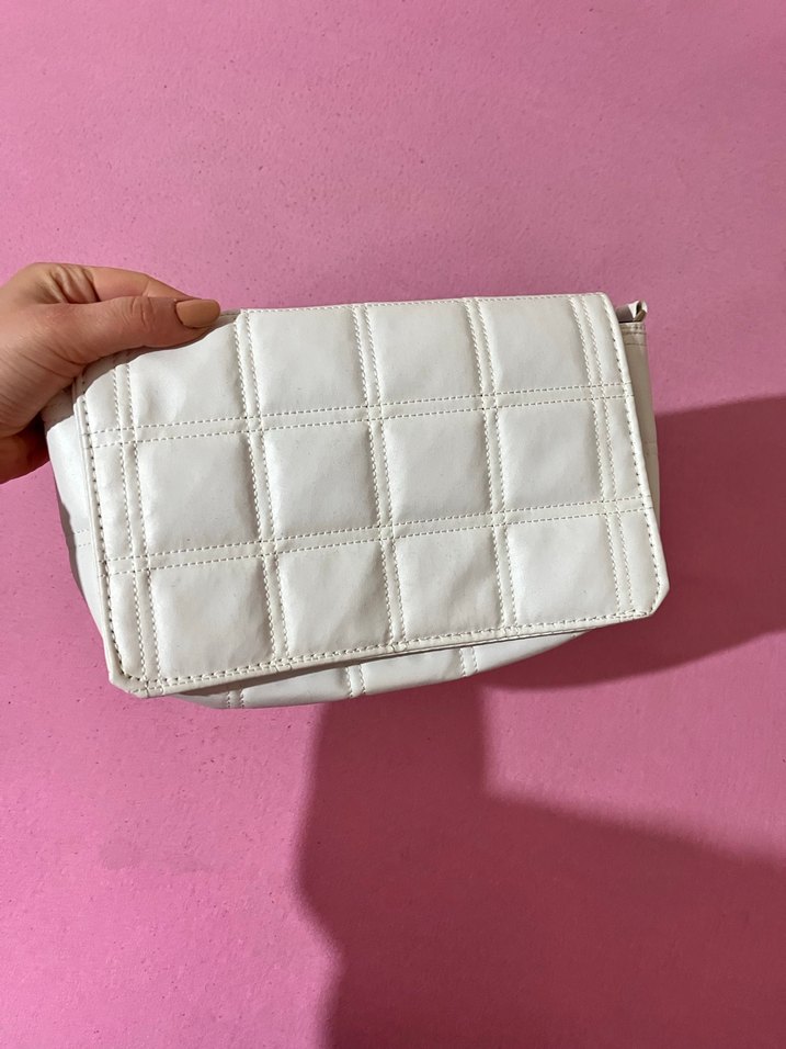 Beyaz Kareli Deri Kadın Çanta - Görsel 2