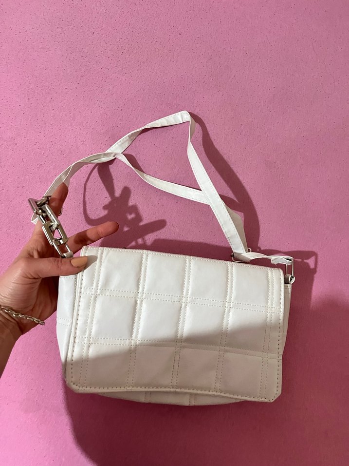 Beyaz Kareli Deri Kadın Çanta - Görsel 4