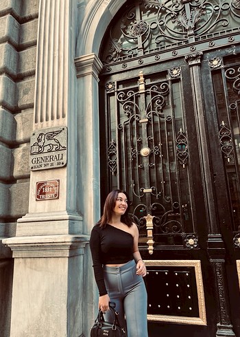 Siyah Denim Uzun Kollu Crop Top - Görsel 2