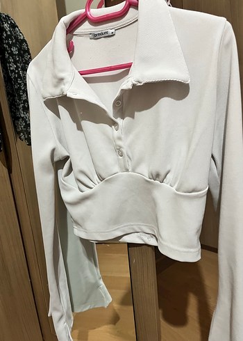 Düğmeli Beyaz Uzun Kollu Gömlek - Görsel 3