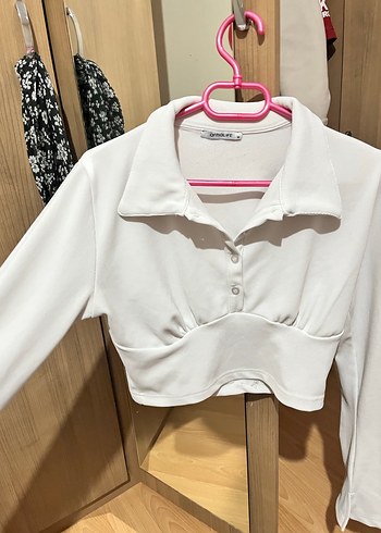 Düğmeli Beyaz Uzun Kollu Gömlek - Görsel 4