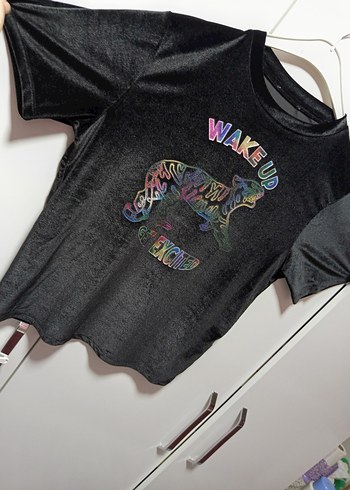 Renkli Baskılı Siyah Mini Hamile Tişörtü - Görsel 3