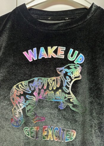 Renkli Baskılı Siyah Mini Hamile Tişörtü - Görsel 6