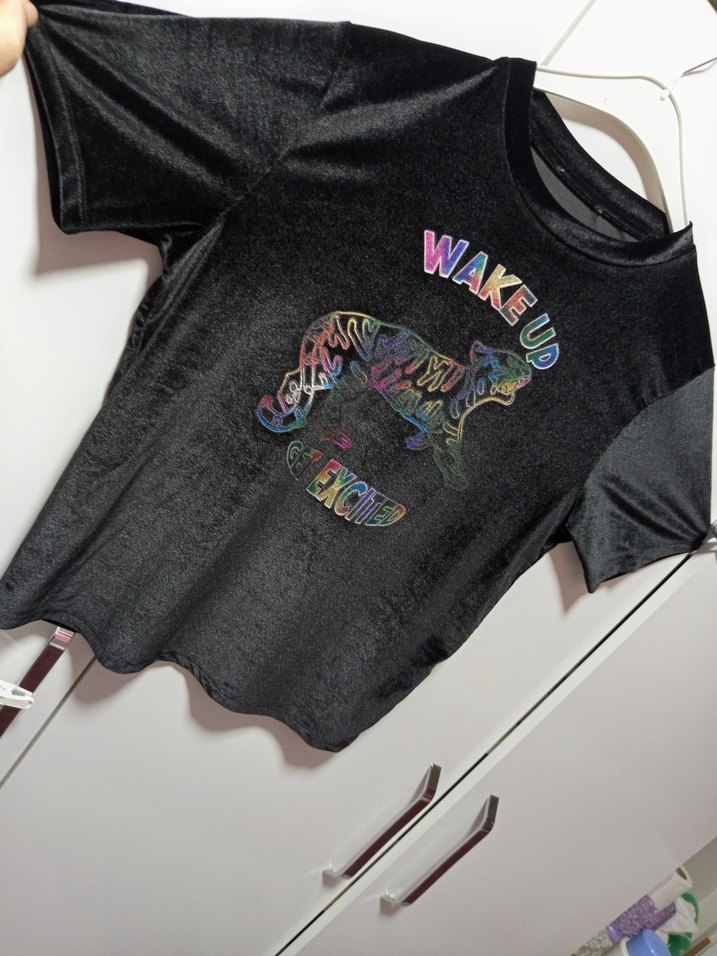 Renkli Baskılı Siyah Mini Hamile Tişörtü - Görsel 3