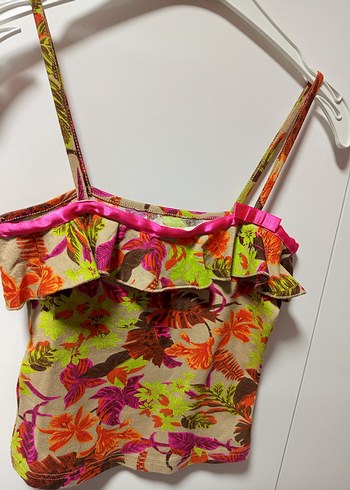 XS BDN Çok Renkli Askılı Bluz,crop, büstiyer, fırfırlı, - Görsel 6