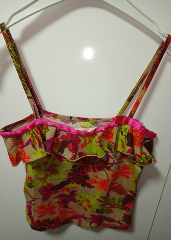 XS BDN Çok Renkli Askılı Bluz,crop, büstiyer, fırfırlı, - Görsel 5