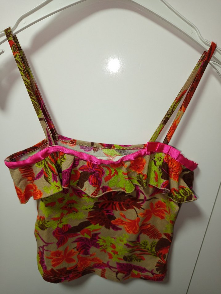 XS BDN Çok Renkli Askılı Bluz,crop, büstiyer, fırfırlı, - Görsel 5