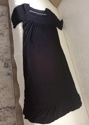 Dantel Detaylı Siyah Bohem  Elbisesi,,Sandık yaka, kısa kollu, - Görsel 18