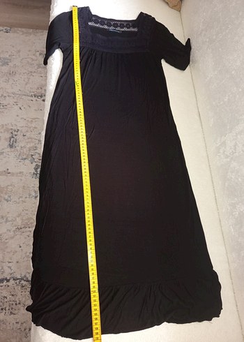 Dantel Detaylı Siyah Bohem  Elbisesi,,Sandık yaka, kısa kollu, - Görsel 16