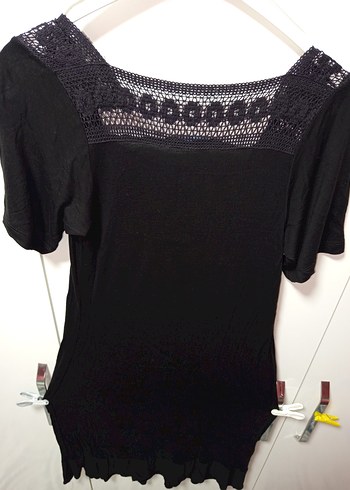 Dantel Detaylı Siyah Bohem  Elbisesi,,Sandık yaka, kısa kollu, - Görsel 9