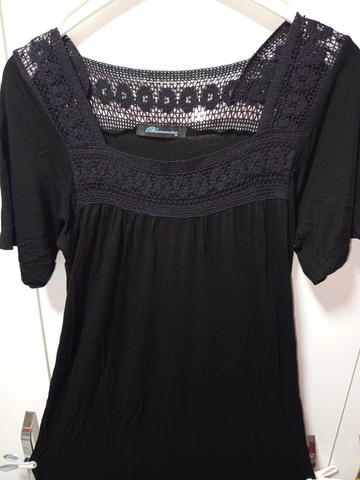 Dantel Detaylı Siyah Bohem  Elbisesi,,Sandık yaka, kısa kollu, - Görsel 2