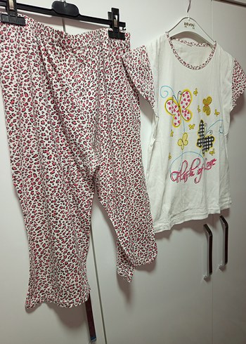 M BDN Renkli Kelebek Desenli Kısa Kollu Kadın Pijama Takımı, - Görsel 2