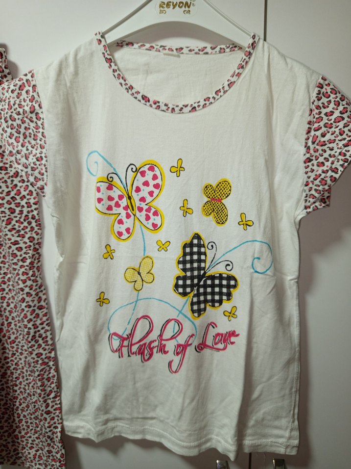 M BDN Renkli Kelebek Desenli Kısa Kollu Kadın Pijama Takımı, - Görsel 3