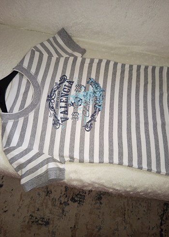 TOM TAİLOR GRİ Çizgili Pamuklu Tşört Önü işlemeli &yazılı,M BDN - Görsel 11