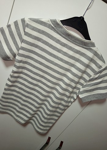 TOM TAİLOR GRİ Çizgili Pamuklu Tşört Önü işlemeli &yazılı,M BDN - Görsel 7