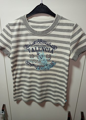 TOM TAİLOR GRİ Çizgili Pamuklu Tşört Önü işlemeli &yazılı,M BDN - Görsel 2