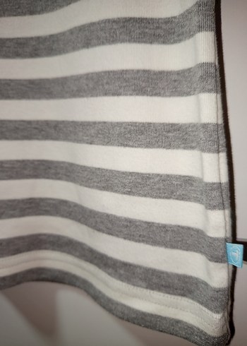 TOM TAİLOR GRİ Çizgili Pamuklu Tşört Önü işlemeli &yazılı,M BDN - Görsel 4