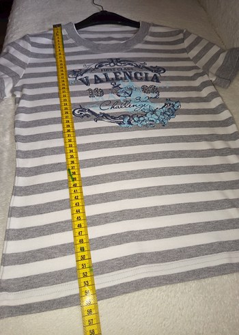 TOM TAİLOR GRİ Çizgili Pamuklu Tşört Önü işlemeli &yazılı,M BDN - Görsel 8