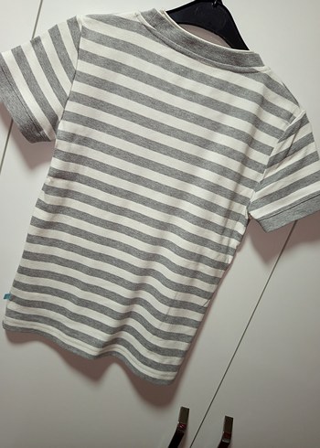 TOM TAİLOR GRİ Çizgili Pamuklu Tşört Önü işlemeli &yazılı,M BDN - Görsel 5