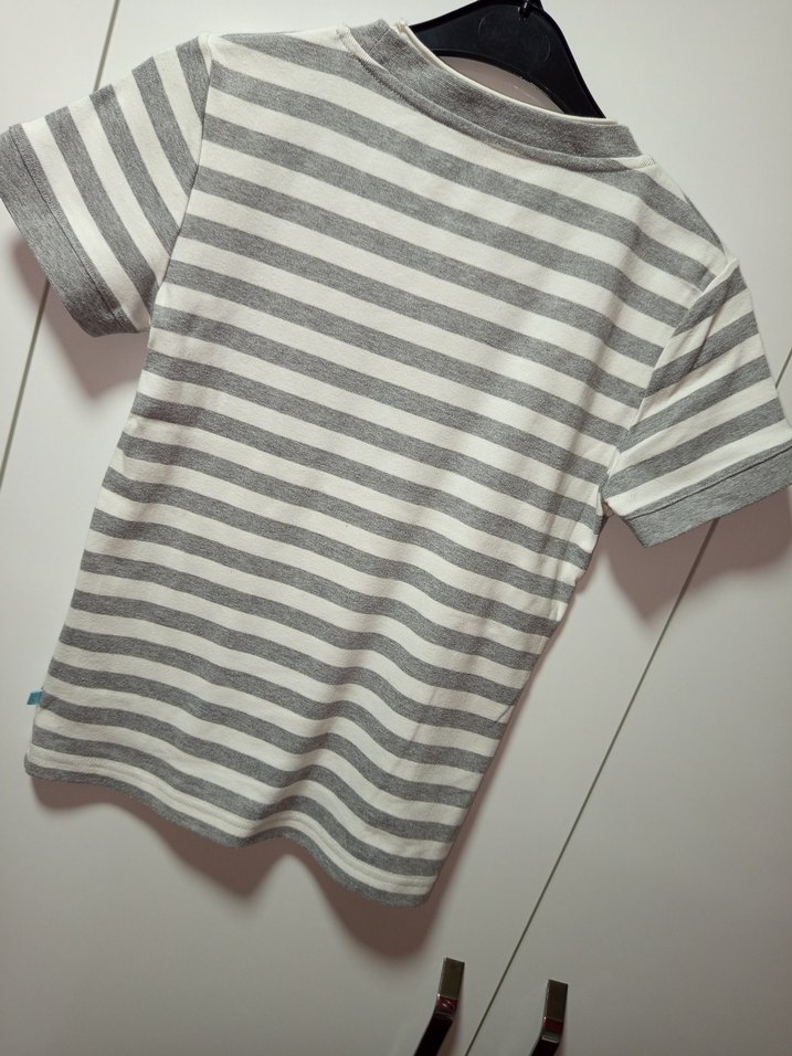 TOM TAİLOR GRİ Çizgili Pamuklu Tşört Önü işlemeli &yazılı,M BDN - Görsel 5