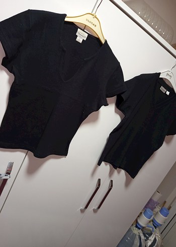 İKİZLERE MANDEE MARKA 38 M BDN Siyah V Yaka Kısa Kollu 2 ADTşört - Görsel 2