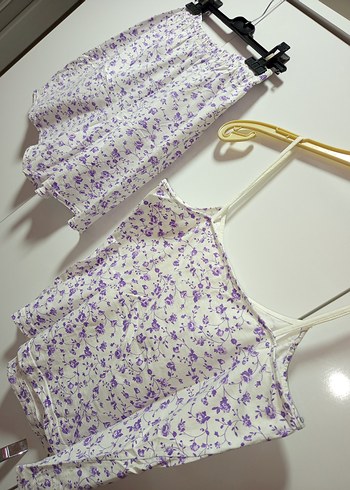 M BDN PENYE TARZ Mor Çiçek Desenli Mini Bohem Kadın PijamaTakımı - Görsel 5