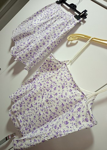 M BDN PENYE TARZ Mor Çiçek Desenli Mini Bohem Kadın PijamaTakımı - Görsel 6