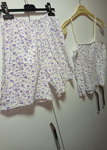 M BDN PENYE TARZ Mor Çiçek Desenli Mini Bohem Kadın PijamaTakımı - Görsel 2