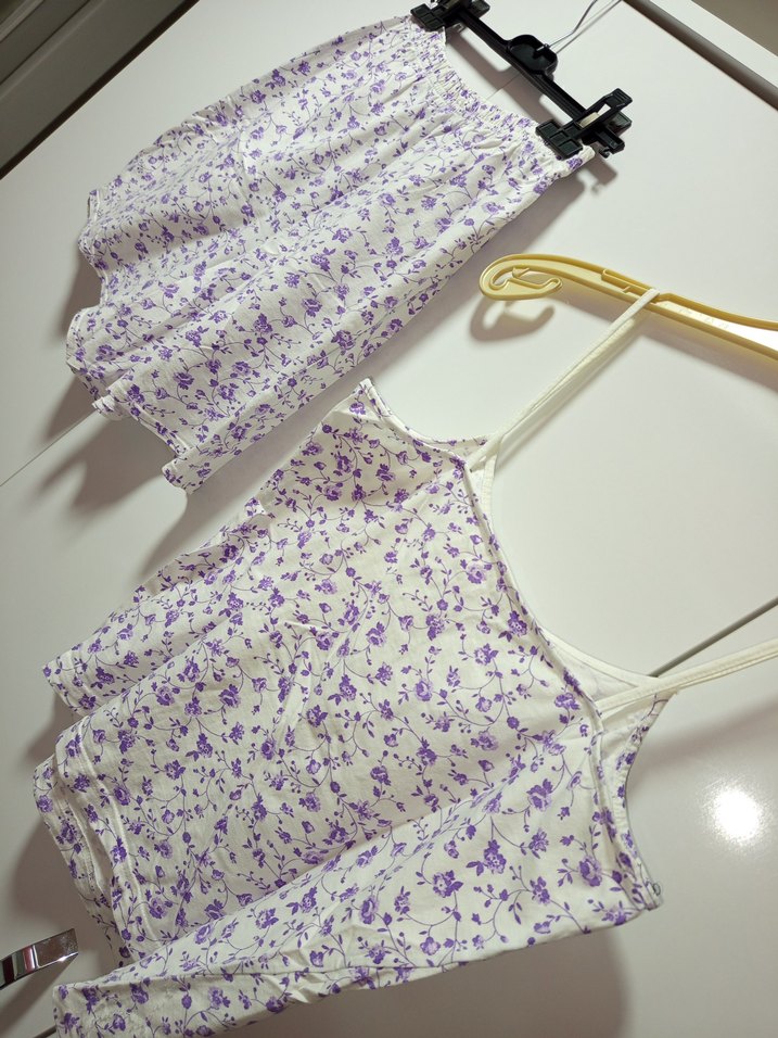 M BDN PENYE TARZ Mor Çiçek Desenli Mini Bohem Kadın PijamaTakımı - Görsel 5