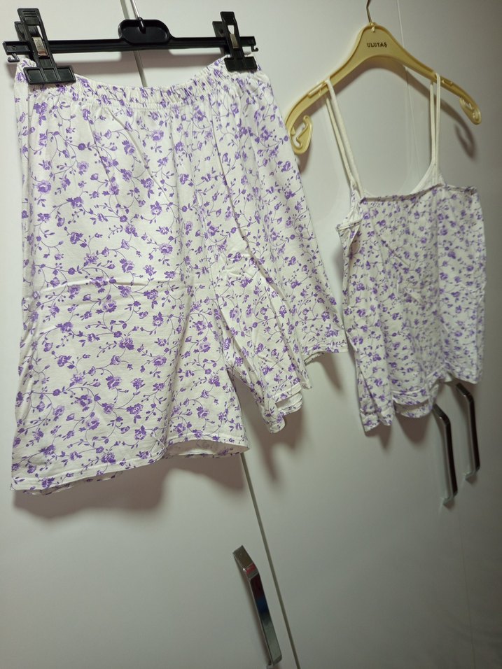 M BDN PENYE TARZ Mor Çiçek Desenli Mini Bohem Kadın PijamaTakımı - Görsel 2