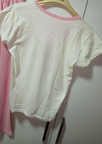 M/L BDN KISAKOLLU Pembe Baskılı Rahat Pijama Takımı ince penye - Görsel 9