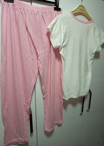 M/L BDN KISAKOLLU Pembe Baskılı Rahat Pijama Takımı ince penye - Görsel 7