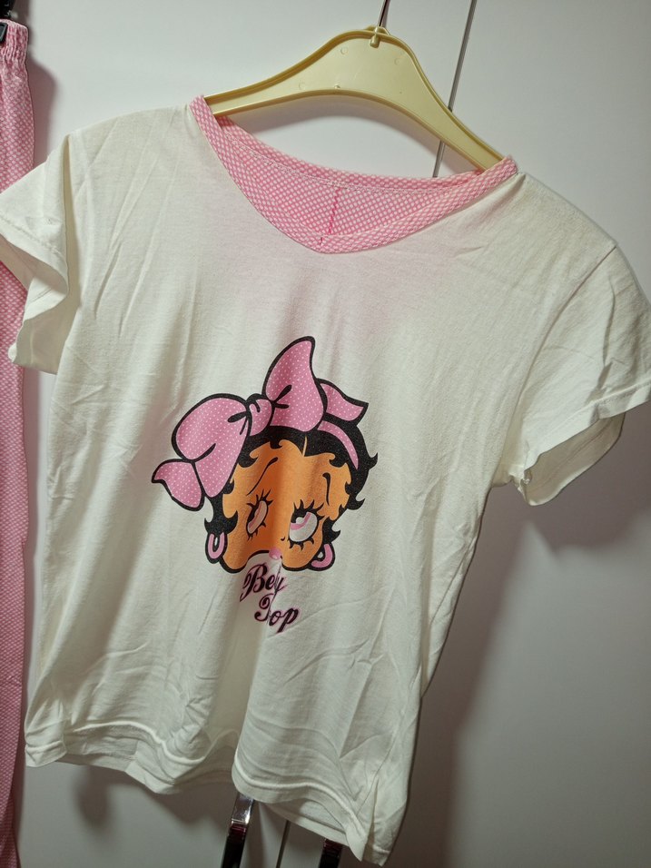 M/L BDN KISAKOLLU Pembe Baskılı Rahat Pijama Takımı ince penye - Görsel 5