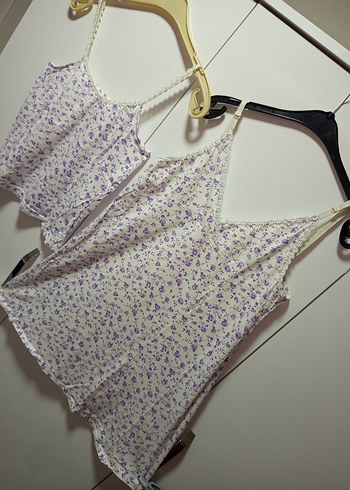 MorÇiçekli Bohem Kısa İp Askılı Pijama Takımı S/M BDN KISASIFIR - Görsel 2