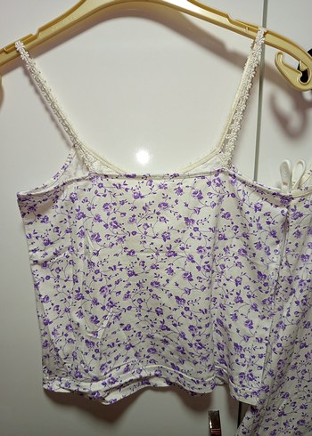 MorÇiçekli Bohem Kısa İp Askılı Pijama Takımı S/M BDN KISASIFIR - Görsel 10