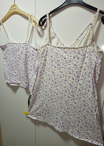 MorÇiçekli Bohem Kısa İp Askılı Pijama Takımı S/M BDN KISASIFIR - Görsel 6