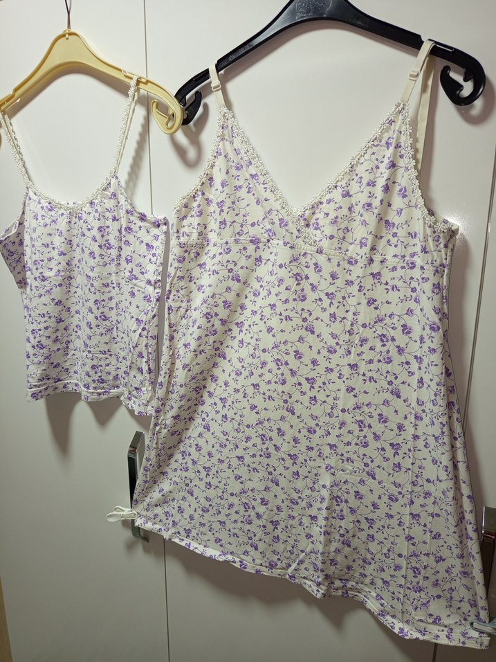 MorÇiçekli Bohem Kısa İp Askılı Pijama Takımı S/M BDN KISASIFIR - Görsel 3