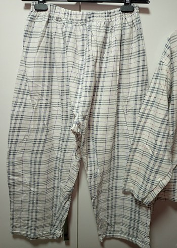 L/XL BDN UZUNKOLLU İÇİ ŞARDONLU Gri Bej Ekose Kadın PijamaTakımı - Görsel 6