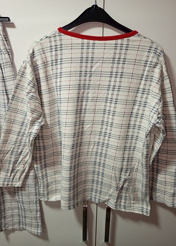 L/XL BDN UZUNKOLLU İÇİ ŞARDONLU Gri Bej Ekose Kadın PijamaTakımı - Görsel 9