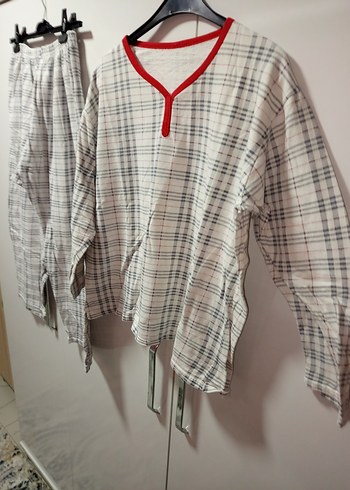 L/XL BDN UZUNKOLLU İÇİ ŞARDONLU Gri Bej Ekose Kadın PijamaTakımı - Görsel 3