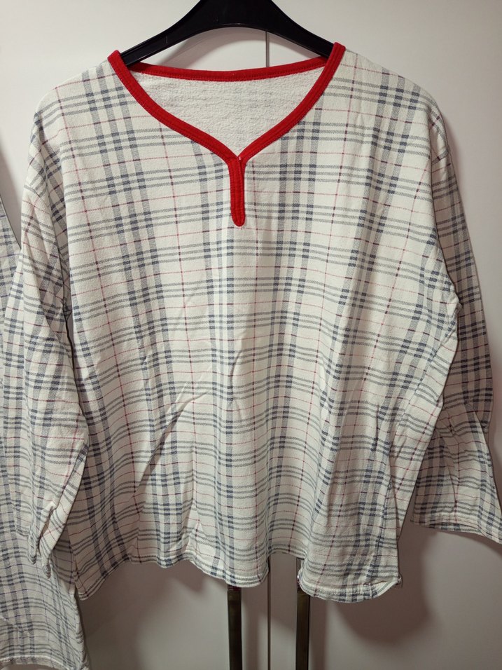 L/XL BDN UZUNKOLLU İÇİ ŞARDONLU Gri Bej Ekose Kadın PijamaTakımı - Görsel 5