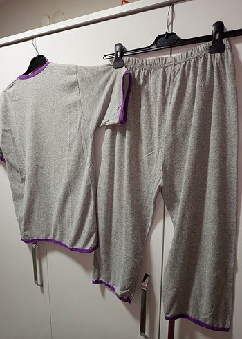 M/L BDN Gri Kısa Kollu Kadın Pijama Takımı, Simli pembiş kedicik - Görsel 9