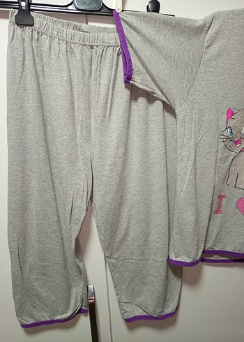 M/L BDN Gri Kısa Kollu Kadın Pijama Takımı, Simli pembiş kedicik - Görsel 4