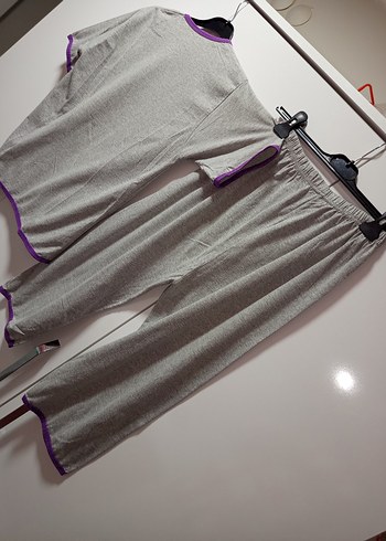 M/L BDN Gri Kısa Kollu Kadın Pijama Takımı, Simli pembiş kedicik - Görsel 11