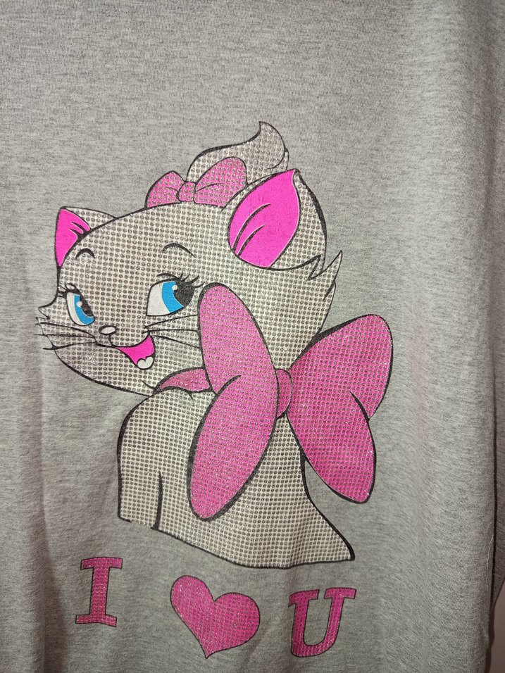 M/L BDN Gri Kısa Kollu Kadın Pijama Takımı, Simli pembiş kedicik - Görsel 5